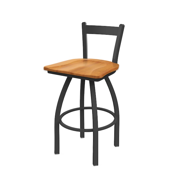 25" Low Back Swivel Counter Stool, Pewter Finish, Med Maple Seat